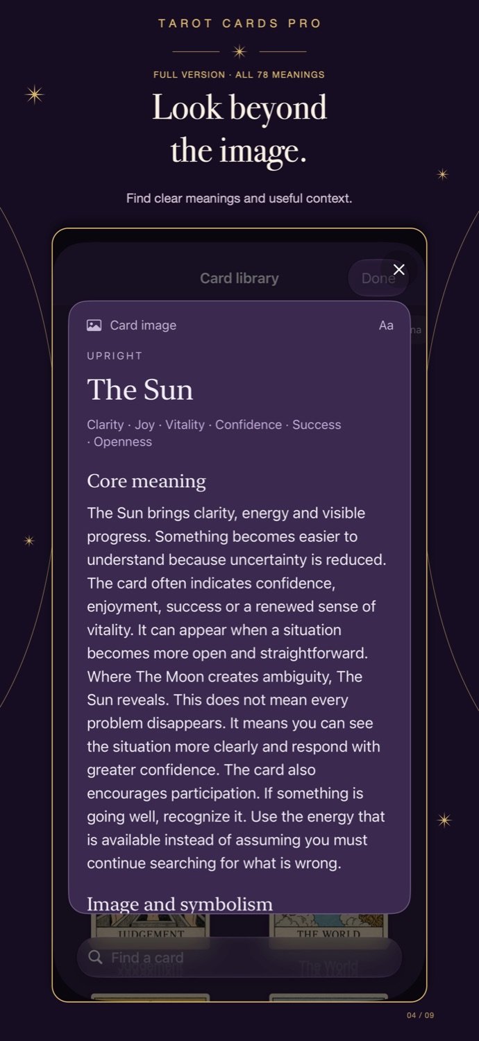 Card meanings screenshot